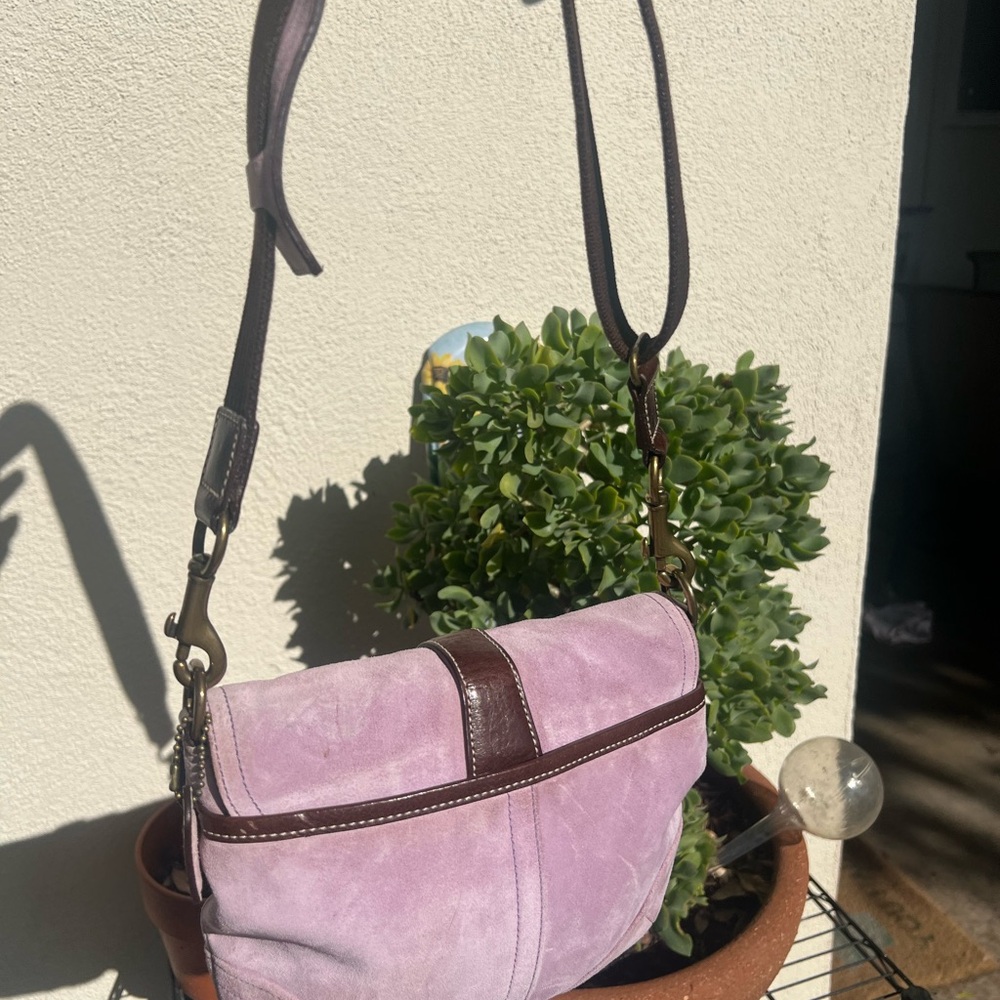 Coach Lavender Suede Crossbody with Brown Leather Trim - Picture 5 of 13